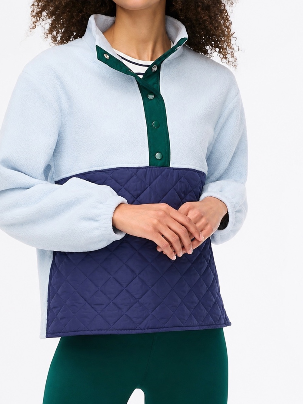 J. Crew Light Blue Fleece Jacket with Dark Green Trim